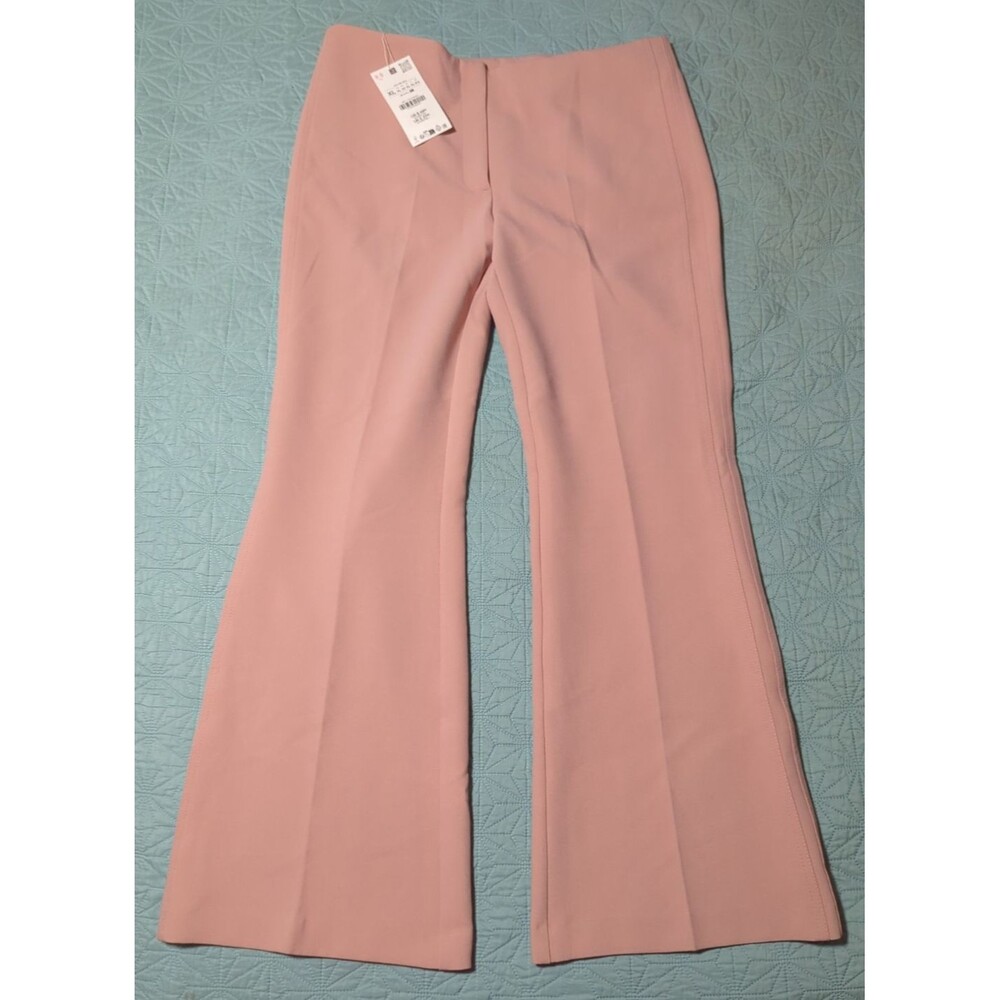 Zara Womens Flare Pants With Side Seams XL Dusty Rose High Rise Tailored Stretch